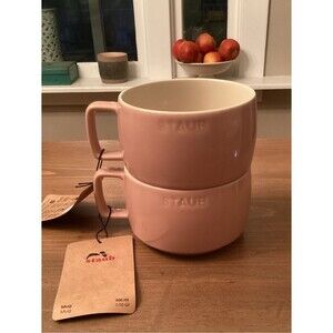 STAUB SET OF 2  17 oz  BLUSH COLORED STACKABLE CERAMIC MUG New With Tag